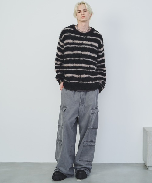 【セール】AFF AIVER フェザーヤーンディストーションボーダーニット（ニット/セーター）｜AFF AIVER（エイエフエフアイバー）