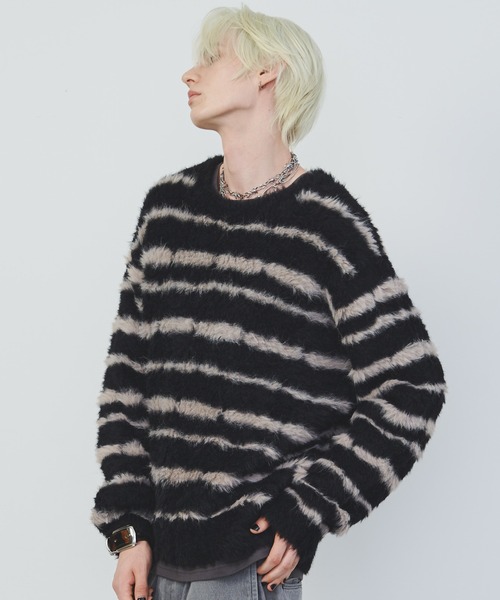 【セール】AFF AIVER フェザーヤーンディストーションボーダーニット（ニット/セーター）｜AFF AIVER（エイエフエフアイバー）