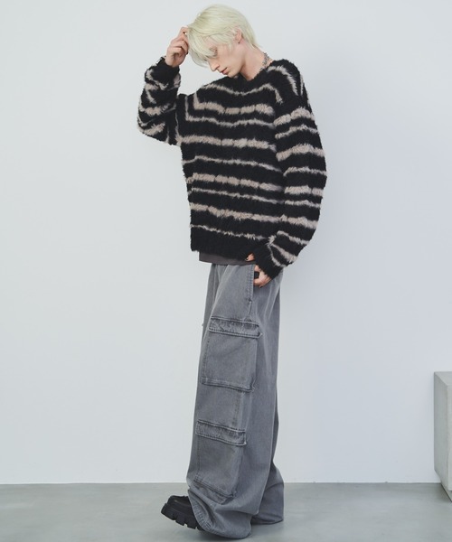 【セール】AFF AIVER フェザーヤーンディストーションボーダーニット（ニット/セーター）｜AFF AIVER（エイエフエフアイバー）
