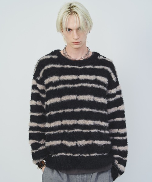【セール】AFF AIVER フェザーヤーンディストーションボーダーニット（ニット/セーター）｜AFF AIVER（エイエフエフアイバー）
