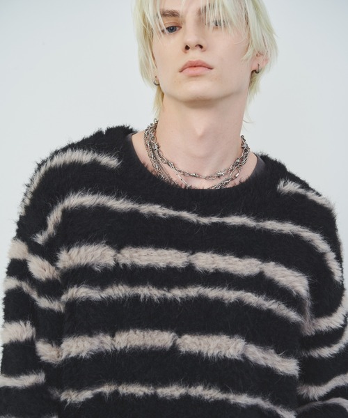 【セール】AFF AIVER フェザーヤーンディストーションボーダーニット（ニット/セーター）｜AFF AIVER（エイエフエフアイバー）