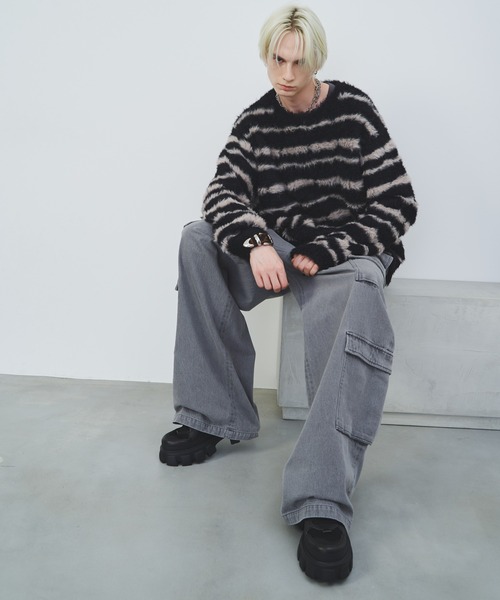 【セール】AFF AIVER フェザーヤーンディストーションボーダーニット（ニット/セーター）｜AFF AIVER（エイエフエフアイバー）