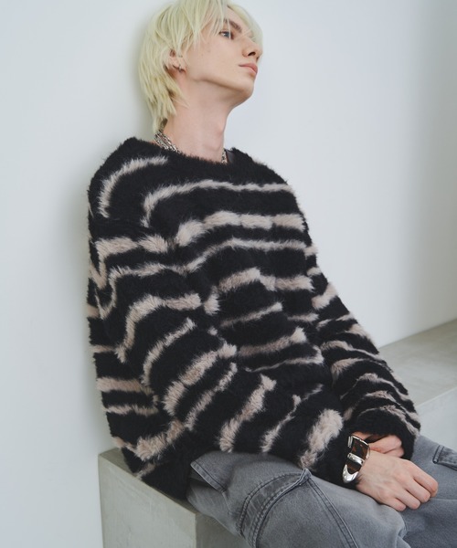 【セール】AFF AIVER フェザーヤーンディストーションボーダーニット（ニット/セーター）｜AFF AIVER（エイエフエフアイバー）