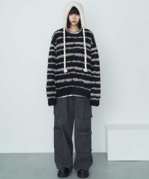 【セール】AFF AIVER フェザーヤーンディストーションボーダーニット（ニット/セーター）｜AFF AIVER（エイエフエフアイバー）