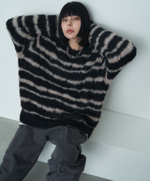 【セール】AFF AIVER フェザーヤーンディストーションボーダーニット（ニット/セーター）｜AFF AIVER（エイエフエフアイバー）