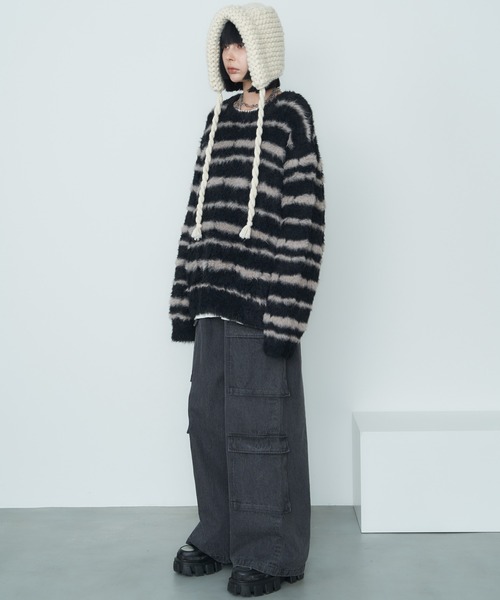 【セール】AFF AIVER フェザーヤーンディストーションボーダーニット（ニット/セーター）｜AFF AIVER（エイエフエフアイバー）