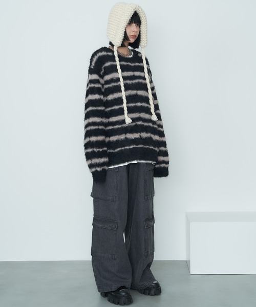 【セール】AFF AIVER フェザーヤーンディストーションボーダーニット（ニット/セーター）｜AFF AIVER（エイエフエフアイバー）