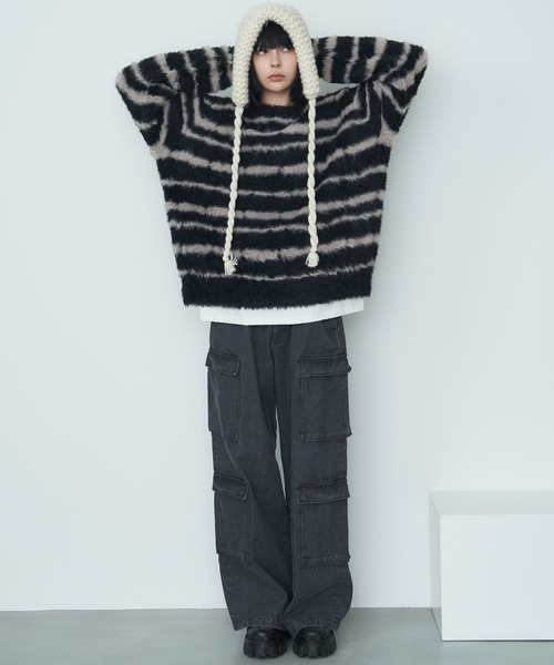 【セール】AFF AIVER フェザーヤーンディストーションボーダーニット（ニット/セーター）｜AFF AIVER（エイエフエフアイバー）