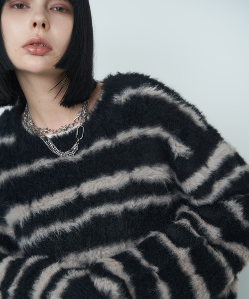 【セール】AFF AIVER フェザーヤーンディストーションボーダーニット（ニット/セーター）｜AFF AIVER（エイエフエフアイバー）