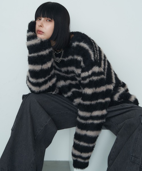 【セール】AFF AIVER フェザーヤーンディストーションボーダーニット（ニット/セーター）｜AFF AIVER（エイエフエフアイバー）