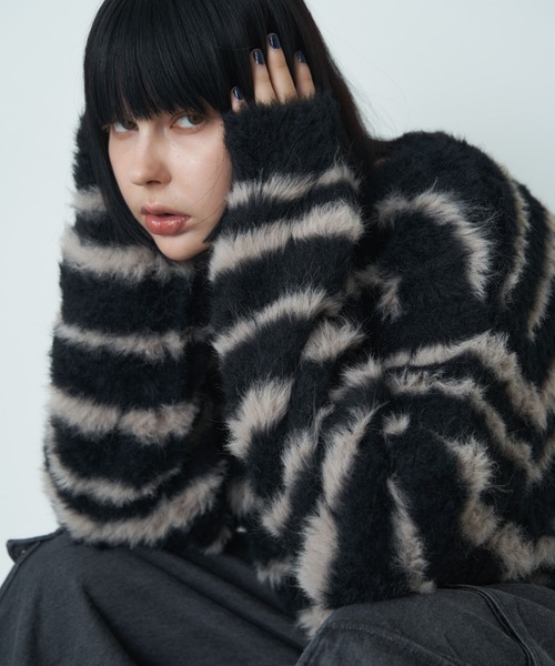 【セール】AFF AIVER フェザーヤーンディストーションボーダーニット（ニット/セーター）｜AFF AIVER（エイエフエフアイバー）