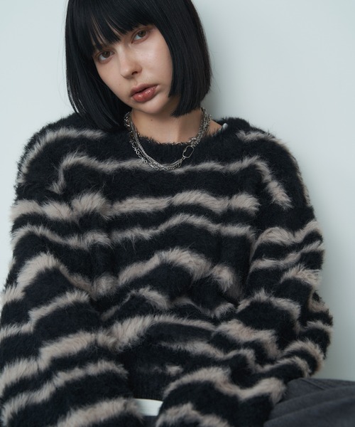 【セール】AFF AIVER フェザーヤーンディストーションボーダーニット（ニット/セーター）｜AFF AIVER（エイエフエフアイバー）