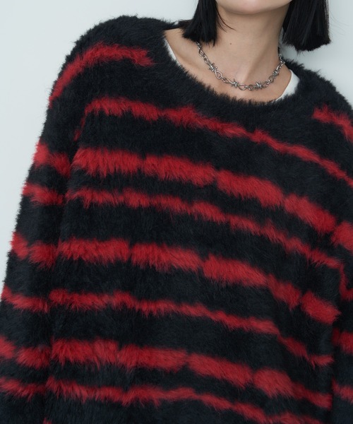 【セール】AFF AIVER フェザーヤーンディストーションボーダーニット（ニット/セーター）｜AFF AIVER（エイエフエフアイバー）