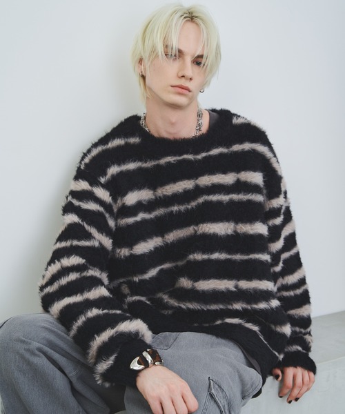 【セール】AFF AIVER フェザーヤーンディストーションボーダーニット（ニット/セーター）｜AFF AIVER（エイエフエフアイバー）