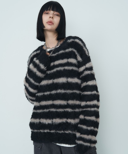 【セール】AFF AIVER フェザーヤーンディストーションボーダーニット（ニット/セーター）｜AFF AIVER（エイエフエフアイバー）