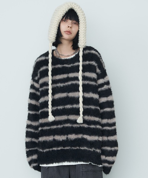 【セール】AFF AIVER フェザーヤーンディストーションボーダーニット（ニット/セーター）｜AFF AIVER（エイエフエフアイバー）