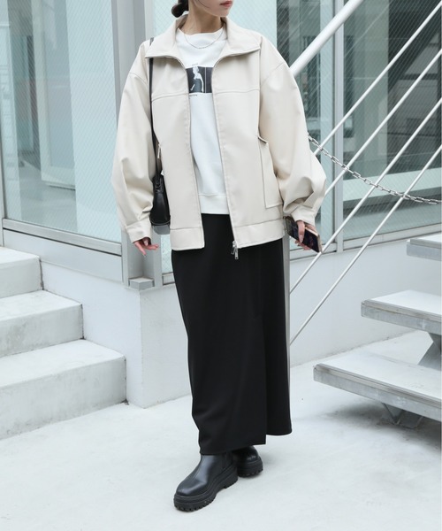 NOGLE(ノグル)の「【NOGLE/ノグル】2wayスタンドカラーフェイクレザーブルゾン(ブルゾン・レディース・アイボリー/ブラック/ブラウン・FREE)」の15枚目の写真