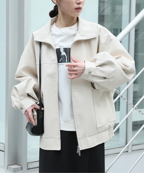 セール】【NOGLE/ノグル】2wayスタンドカラーフェイクレザー