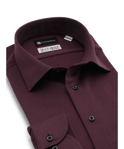 【完全ノーアイロン】アイシャツ 濃色カラー セミワイドカラー ポリエステル100％ 長袖 ストライプ調（ビジネスシャツ）｜Perfect Suit FActory（パーフェクトスーツファクトリー）