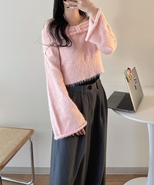 セール】《Delfy》リボンオフショルニット（ニット/セーター）｜nemne