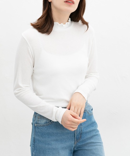 Honeys（ハニーズ）の「メローハイネックＴシャツ（Tシャツ/カットソー・レディース・杢グレー/ブラック/オフホワイト・S/M/LL/L）」の2枚目の写真