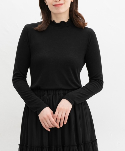 Honeys（ハニーズ）の「メローハイネックＴシャツ（Tシャツ/カットソー・レディース・杢グレー/ブラック/オフホワイト・S/M/LL/L）」の3枚目の写真