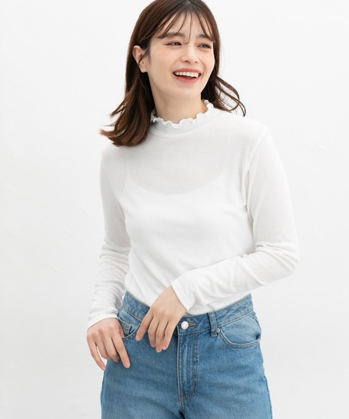 Honeys（ハニーズ）の「メローハイネックＴシャツ（Tシャツ/カットソー・レディース・杢グレー/ブラック/オフホワイト・S/M/LL/L）」の6枚目の写真