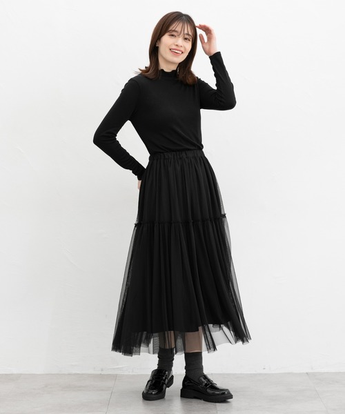 Honeys（ハニーズ）の「メローハイネックＴシャツ（Tシャツ/カットソー・レディース・杢グレー/ブラック/オフホワイト・S/M/LL/L）」の7枚目の写真