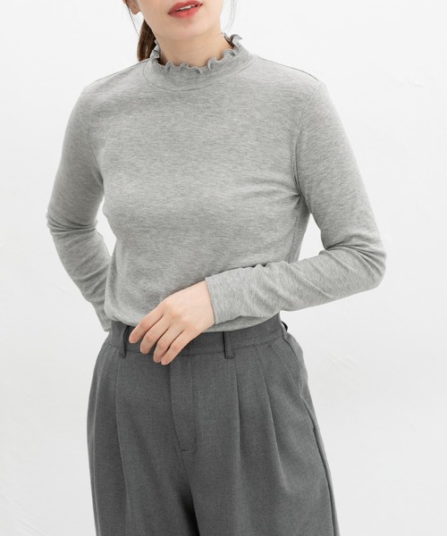 Honeys（ハニーズ）の「メローハイネックＴシャツ（Tシャツ/カットソー・レディース・杢グレー/ブラック/オフホワイト・S/M/LL/L）」の10枚目の写真