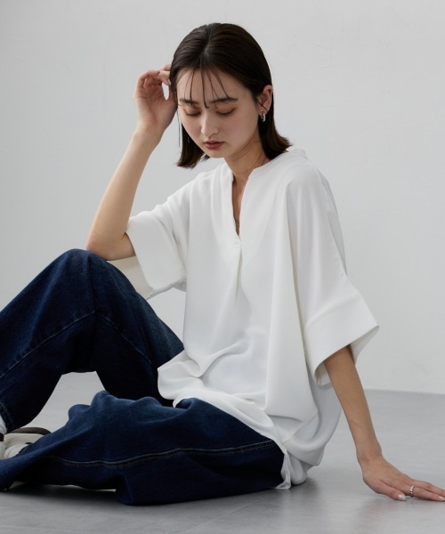nissen(ニッセン)の「スキッパードルマンとろみブラウス(シャツ/ブラウス・レディース・オレンジ系その他/オフホワイト/ブラック・L/M/S/LL)」の15枚目の写真