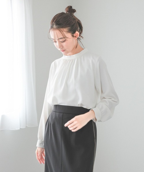 お手入れラクラクスタンドギャザーブラウス/133608（シャツ/ブラウス