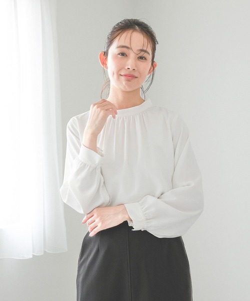 セール】お手入れラクラクスタンドギャザーブラウス/133608（シャツ