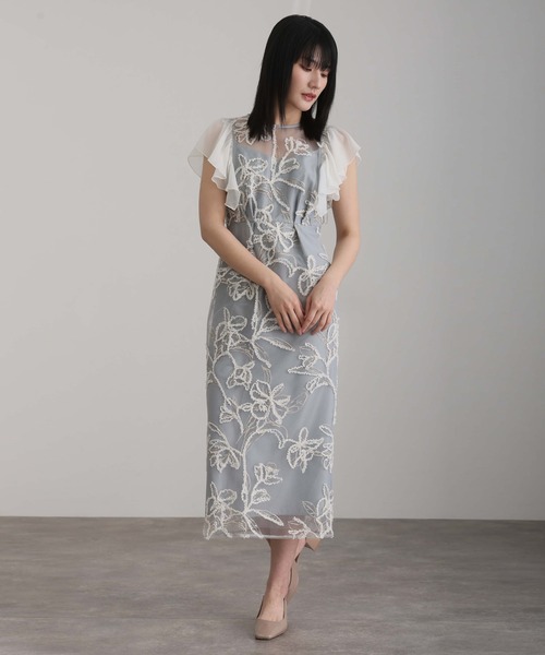 atlo(アトロ)の「フレア スリーブ パーティー ドレス セレモニー ミモレ丈&袖あり 結婚式 フォーマル オケージョンドレス 同窓会 二次会 成人式 タイト シースルー ラメ糸オフショル風 お呼ばれ 謝恩会 20代 30代(ドレス・レディース・ミント/チャコール/ベージュ/ライトグレー/ブラウン/ブラック・M)」の20枚目の写真