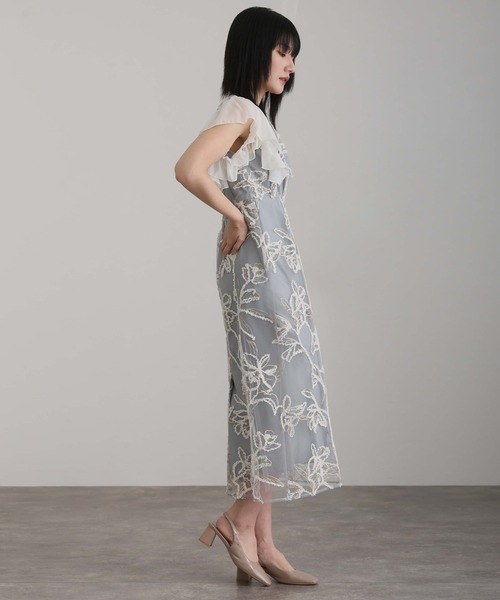 atlo(アトロ)の「フレア スリーブ パーティー ドレス セレモニー ミモレ丈&袖あり 結婚式 フォーマル オケージョンドレス 同窓会 二次会 成人式 タイト シースルー ラメ糸オフショル風 お呼ばれ 謝恩会 20代 30代(ドレス・レディース・ミント/チャコール/ベージュ/ライトグレー/ブラウン/ブラック・M)」の21枚目の写真