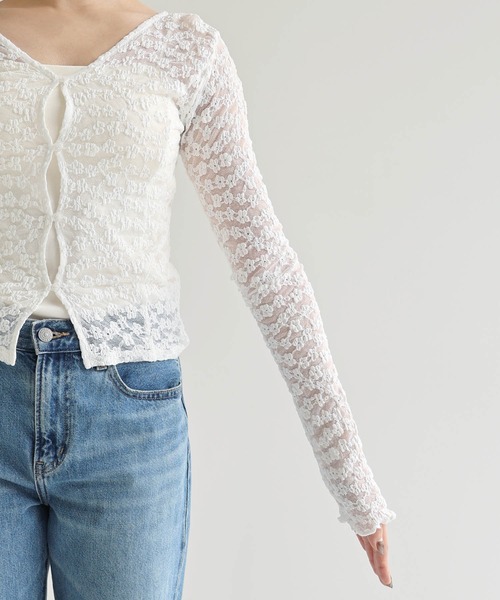 Freesia by andme（フリージアバイアンドミー）の「前後2wayフラワーレースチュールシアートップス（シャツ/ブラウス・レディース・ブラック/オフホワイト・L/M）」の19枚目の写真