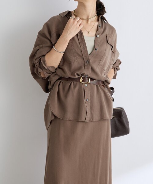 RIVE DROITE(リヴドロワ)の「【セットアップ可】ガーメントダイワイドシャツ(シャツ/ブラウス・レディース・チャコールグレー/ライトグレー/ベージュ/ブラウン・FREE)」の3枚目の写真