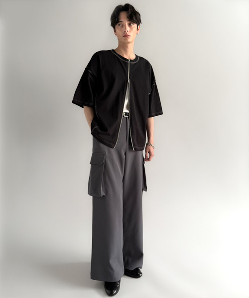 Classical Origin(クラシカルオリジン)の「【Classical Origin】「1枚でも羽織でも。」インサイドアウト仕様2wayダブルジップTシャツ/Inside-Out Oversized Double-Zip 2way T-Shirt(Tシャツ/カットソー・メンズ・ブラック/オフホワイト/チャコールグレー・LARGE/SMALL/MEDIUM)」の17枚目の写真