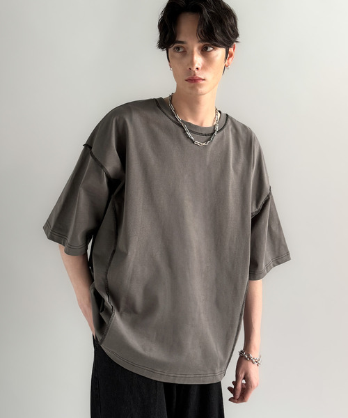 Classical Origin(クラシカルオリジン)の「【Classical Origin】「1枚でも羽織でも。」インサイドアウト仕様2wayダブルジップTシャツ/Inside-Out Oversized Double-Zip 2way T-Shirt(Tシャツ/カットソー・メンズ・ブラック/オフホワイト/チャコールグレー・LARGE/SMALL/MEDIUM)」の9枚目の写真