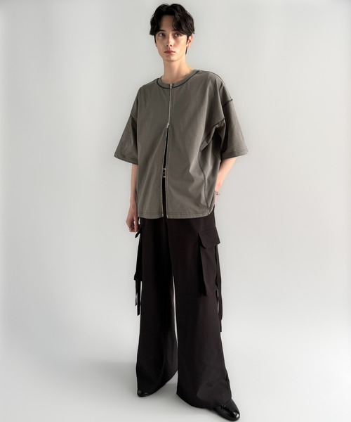 Classical Origin(クラシカルオリジン)の「【Classical Origin】「1枚でも羽織でも。」インサイドアウト仕様2wayダブルジップTシャツ/Inside-Out Oversized Double-Zip 2way T-Shirt(Tシャツ/カットソー・メンズ・ブラック/オフホワイト/チャコールグレー・LARGE/SMALL/MEDIUM)」の6枚目の写真