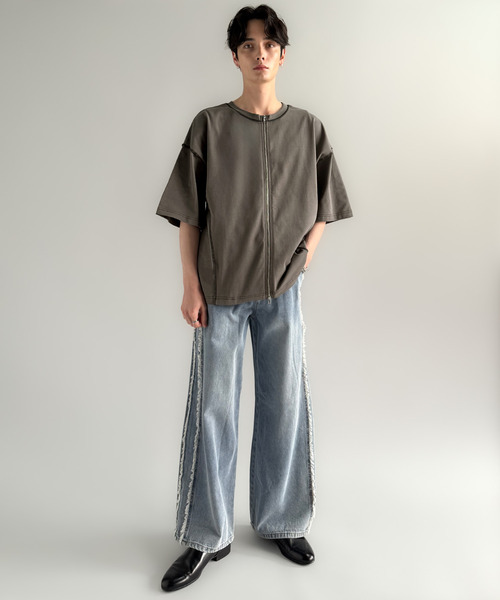 Classical Origin(クラシカルオリジン)の「【Classical Origin】「1枚でも羽織でも。」インサイドアウト仕様2wayダブルジップTシャツ/Inside-Out Oversized Double-Zip 2way T-Shirt(Tシャツ/カットソー・メンズ・ブラック/オフホワイト/チャコールグレー・LARGE/SMALL/MEDIUM)」の8枚目の写真