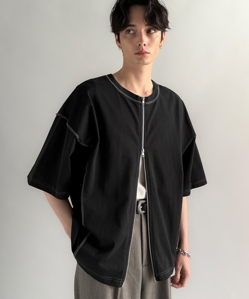 Classical Origin(クラシカルオリジン)の「【Classical Origin】「1枚でも羽織でも。」インサイドアウト仕様2wayダブルジップTシャツ/Inside-Out Oversized Double-Zip 2way T-Shirt(Tシャツ/カットソー・メンズ・ブラック/オフホワイト/チャコールグレー・LARGE/SMALL/MEDIUM)」の13枚目の写真