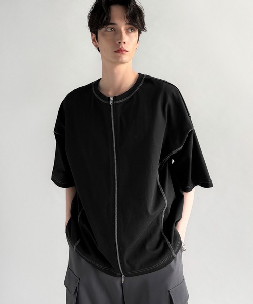 Classical Origin(クラシカルオリジン)の「【Classical Origin】「1枚でも羽織でも。」インサイドアウト仕様2wayダブルジップTシャツ/Inside-Out Oversized Double-Zip 2way T-Shirt(Tシャツ/カットソー・メンズ・ブラック/オフホワイト/チャコールグレー・LARGE/SMALL/MEDIUM)」の20枚目の写真