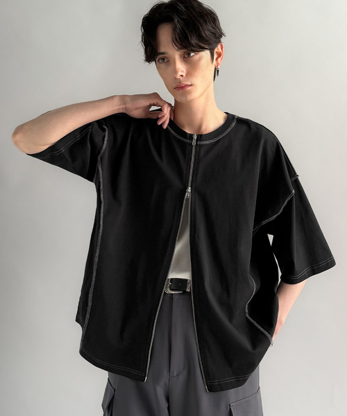 Classical Origin(クラシカルオリジン)の「【Classical Origin】「1枚でも羽織でも。」インサイドアウト仕様2wayダブルジップTシャツ/Inside-Out Oversized Double-Zip 2way T-Shirt(Tシャツ/カットソー・メンズ・ブラック/オフホワイト/チャコールグレー・LARGE/SMALL/MEDIUM)」の21枚目の写真