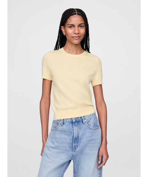 GAP(ギャップ)の「CashSoft カシミヤタッチ 半袖 ミニTシャツ(ニット/セーター・レディース・コーラル/ブルー/アイボリー/ブラック/イエロー・XXS/XL/L/M/S/XS)」の4枚目の写真