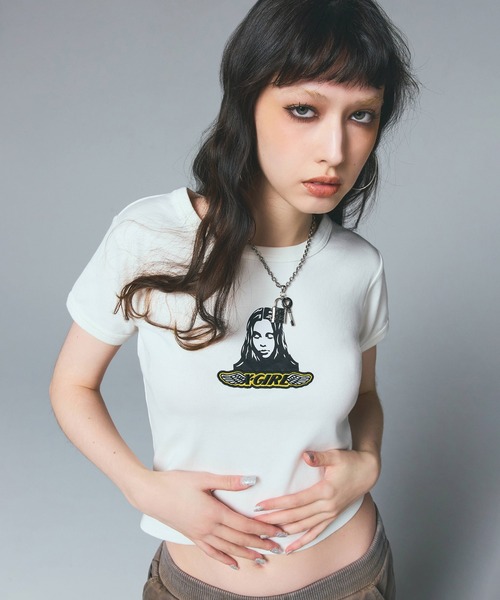 大人気 早い者勝ち X-girl ANGEL FACE PATCH S/S BABY TEE ANGEL FACE PATCH S/S BABY TEE(Tシャツ/カットソー)|X-girl