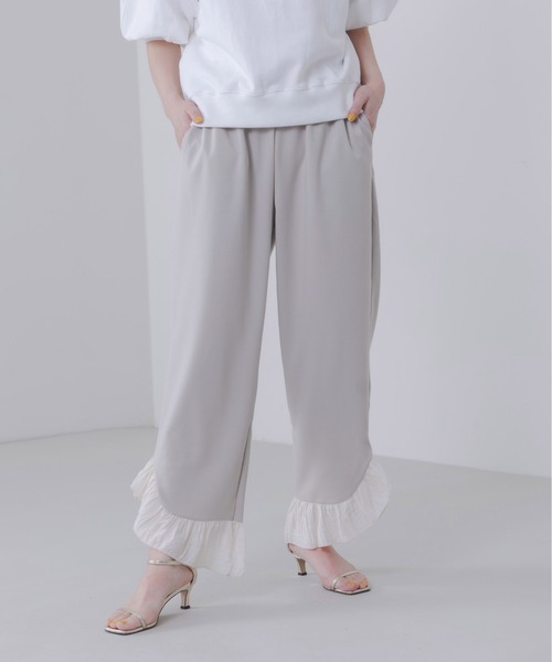 新品　今季　エイミーロウ　Eimee Law フリルトリミングパンツ　アイボリー 新品今季エイミーロウEimee Law フリルトリミングパンツアイボリー