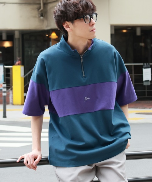 らぴ セール】パネルハーフZIPロゴT / 283481（Tシャツ/カットソー