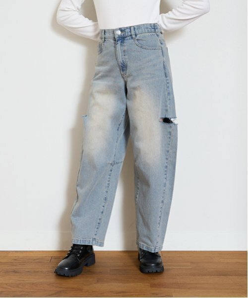 LOVETOXIC（ラブトキシック）の「【LTXC】バレルレッグダメージデニム（デニムパンツ・キッズ・ブラック/サックスブルー/ブルー/グレー/ネイビー・M:150cm/L:160cm/S:140cm）」の6枚目の写真