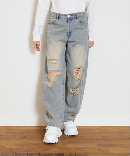 LOVETOXIC（ラブトキシック）の「【LTXC】バレルレッグダメージデニム（デニムパンツ・キッズ・ブラック/サックスブルー/ブルー/グレー/ネイビー・M:150cm/L:160cm/S:140cm）」の8枚目の写真