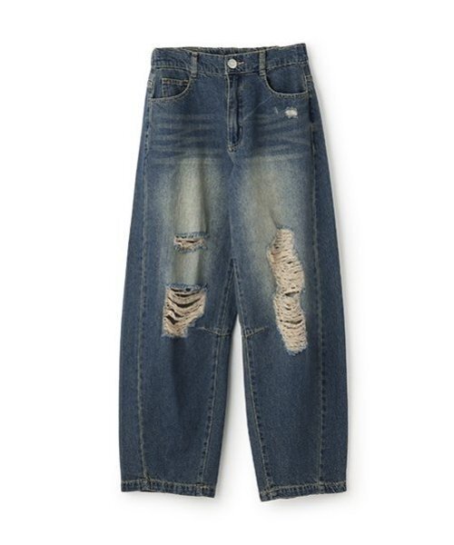 LOVETOXIC（ラブトキシック）の「【LTXC】バレルレッグダメージデニム（デニムパンツ・キッズ・ブラック/サックスブルー/ブルー/グレー/ネイビー・M:150cm/L:160cm/S:140cm）」の10枚目の写真